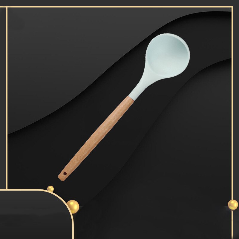 Cuchara de silicona antiadherente para el hogar, utensilios de cocina resistentes al calor con mango de madera, cucharas para sopa, arroz, leche, utensilios para hornear