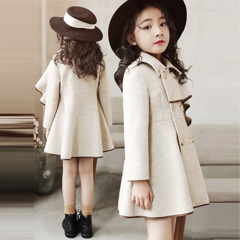 4 to12yrs Girls woolen coat winter jackets Korean version of the big kids clothes plus velet thick children woolen overcosts
