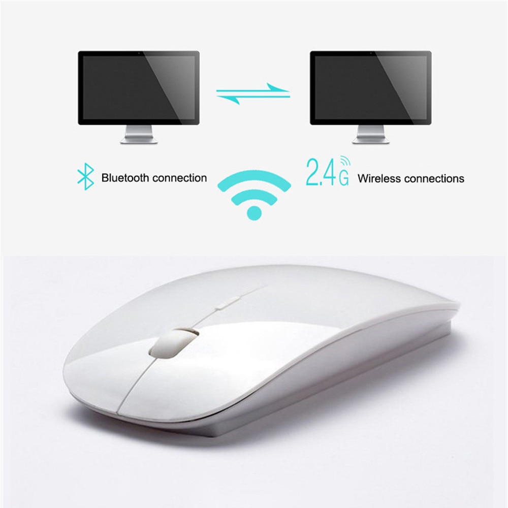 Kebidumei-ratón óptico portátil, ergonómico, ultrafino, inalámbrico, 2 en 1, 2,4 Ghz, 1600 DPI, modo Dual, Bluetooth 5,0