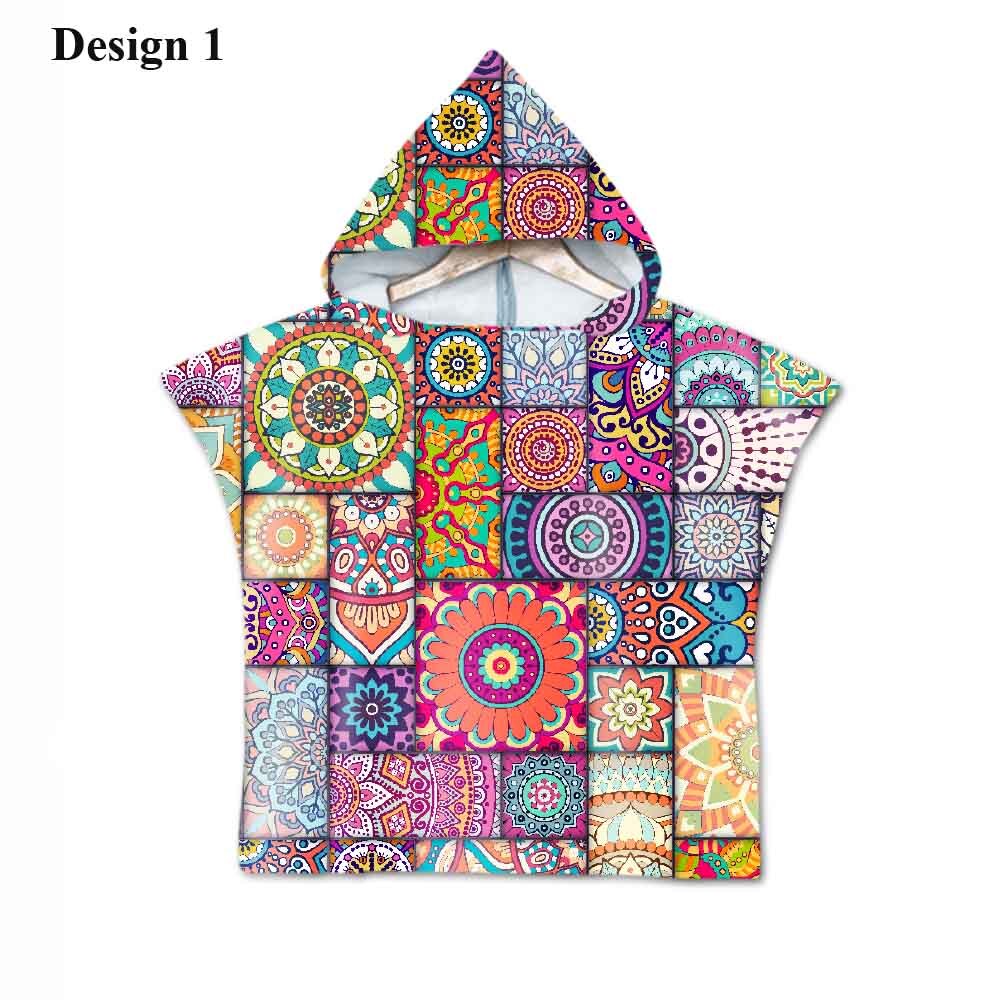Novelty Boho Bohemian Mandala Bloem Geometrische Diamanten Baby Kids Hooded Zwembad Bad Strand Poncho Handdoek Cape: Design 1