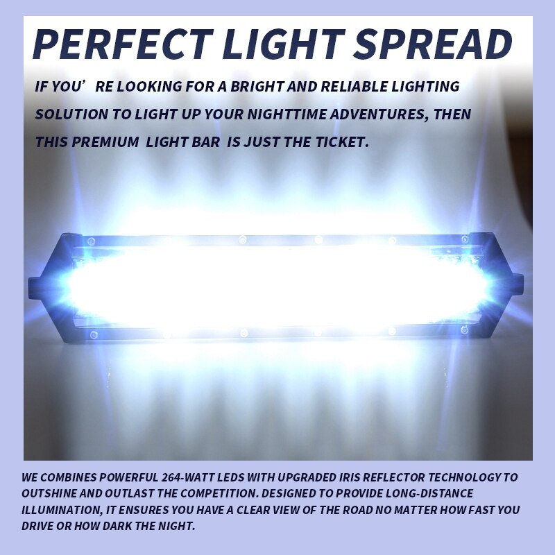 12 Inch Led Bar 264W 6000K 2640OLM Led Verlichting Bar Rijden Offroad Boot Auto Tractor Truck 4X4 suv Atv Zonder Bedrading Kits Auto
