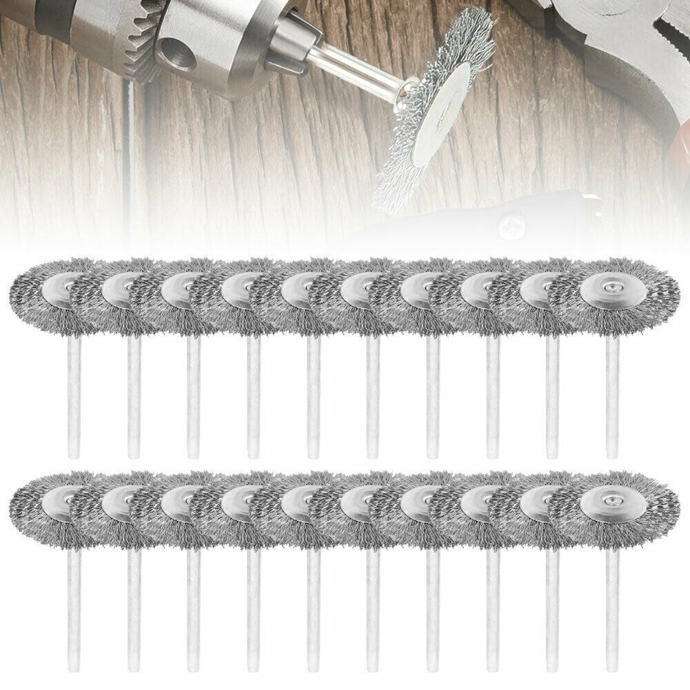 20pcs Metal Tools Round Polishing Steel Wire Brush Drill Rust Removal Rotary Wheel Welding Accessories Cleaning Grinding
