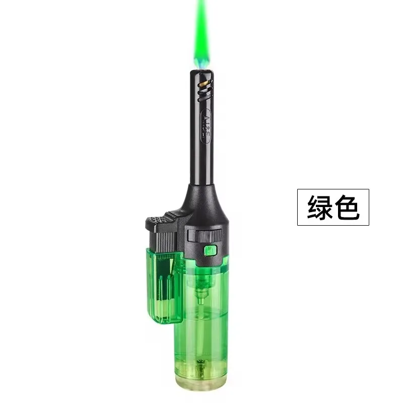 Briquet torche, briquets à jet de flamme verte, cuisine de réservoir de carburant visible coupe-vent à flamme réglable, extérieur, barbecue (sans gaz butane): WHITE