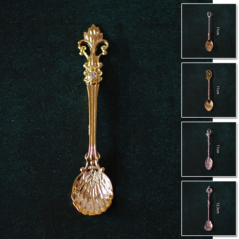 Retro Coffee Spoon Sugar Tea Dessert Cake Spoons Carved Ice Cream Teaspoon Alloy Teaspoon Cutlery Accessories Kitchen Tool