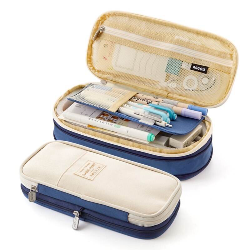 Canvas Double Layer Pencil Case Large Capacity School Student Kids Make Up Bag Pen Box Pouch Pencil Bags Stationery Supply: 08