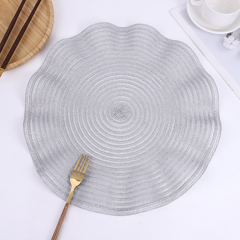 Tovagliette rotonde ondulate Set di 6 tovagliette a cerchio intrecciate intrecciate da 15 pollici per tavoli da pranzo tovagliette da cucina lavabili: Grigio chiaro