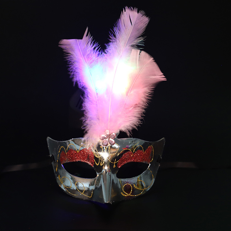 Light Blinking LED Glow Feather Butterfly Mask Women Girls Venetian Mard Gras Masquerade Masks Party Wedding Festival Costume: Gold