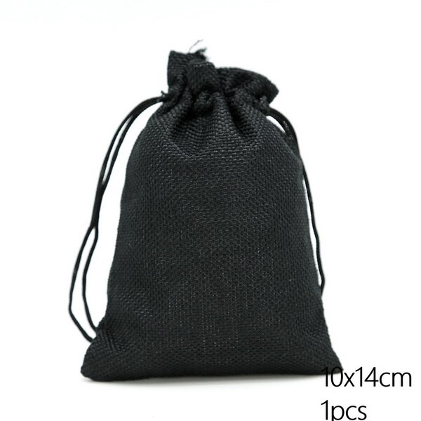 Sacs en lin et coton 10x14cm, emballage pour bijoux, pochette à cordon, sac de faveur, collier de bonbons de fête d'anniversaire de mariage, 9 couleurs: Black