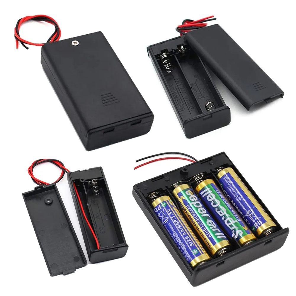 Hållare för 1/2/3/4 batterier, låda med 1.5v/3v/4.5v/6v abs aa-batterier med kablar, på/av-knapp och skruvlock, bakstycke för höljet