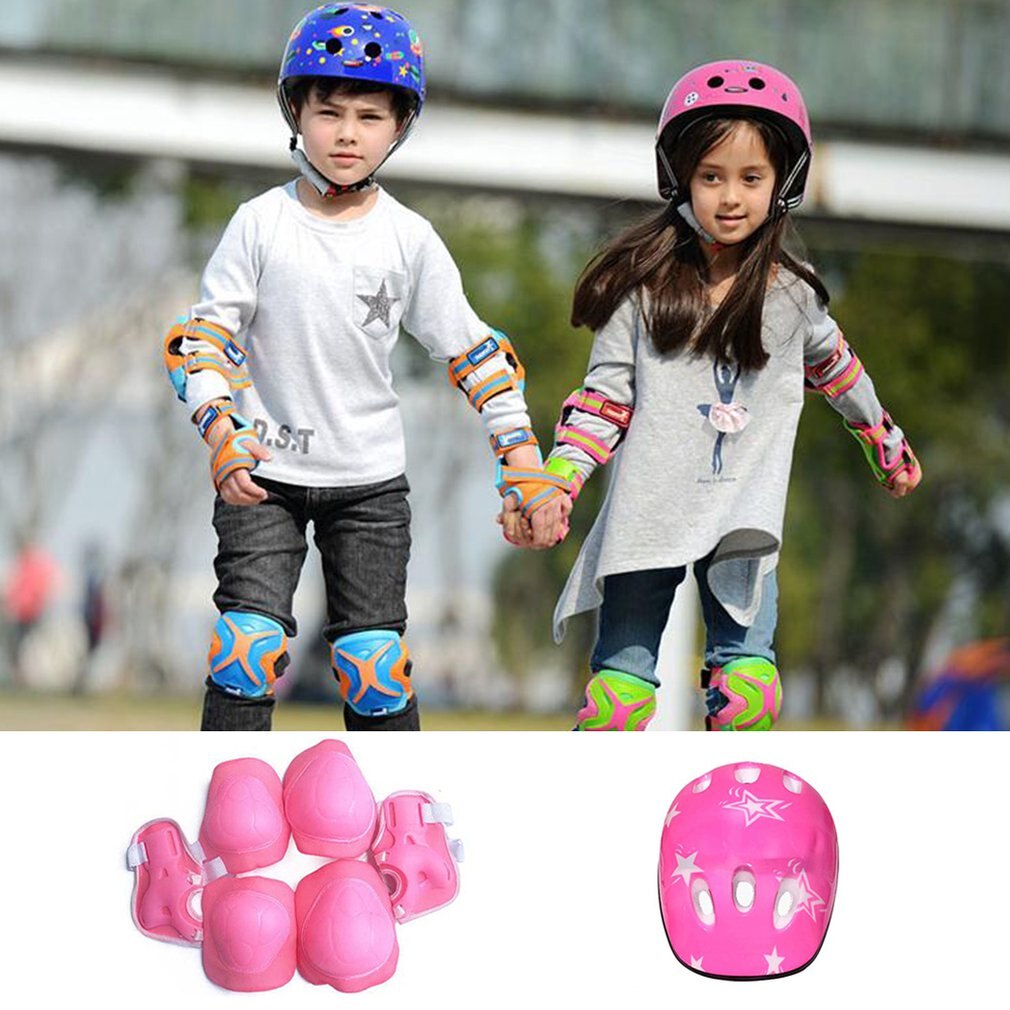 7 pz/set bambini ciclismo equipaggiamento protettivo casco bici ginocchio polso gomito guardia rullo imbottitura ad alta densità Comfort buona ventilazione