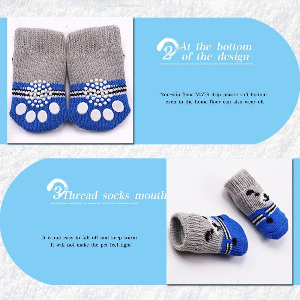 4Pcs Cute Cartoon Pet Socks Dogs Pet Knits Socks Anti Slip Skid Bottom Warm Puppy Shoes Are Soft And Breathable