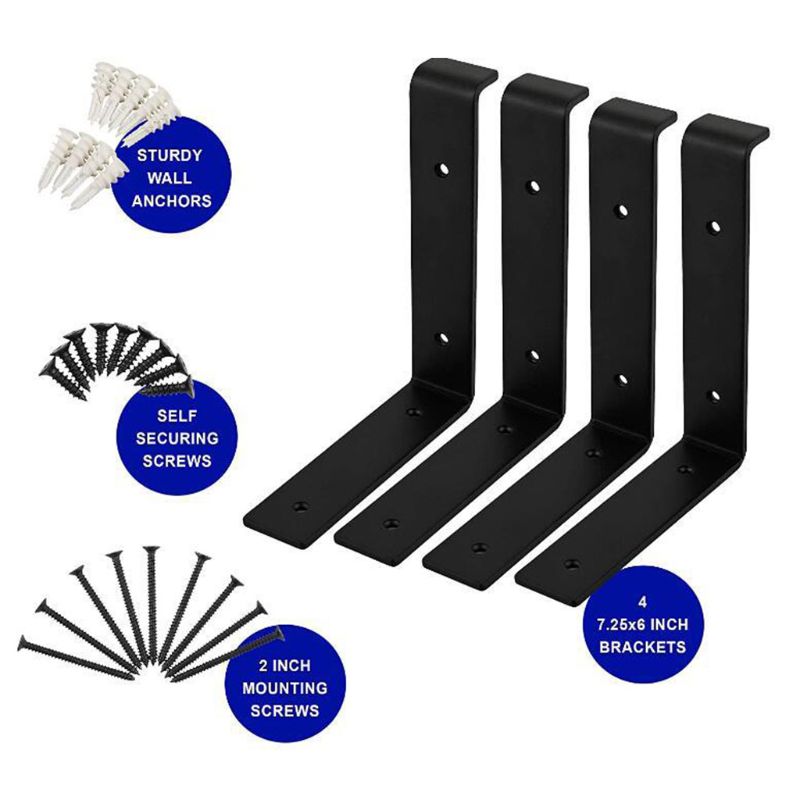 4 stk/sæt metal vægmonteret sort hyldebeslag bæreplade l-formet hylde