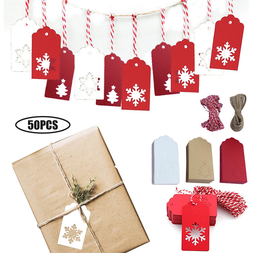 Christmas Tag Labels Kraftpapier Wens Kaart Kerstboom Decoratieve Aanwezig Tag Met String Voor Kerst Cadeau