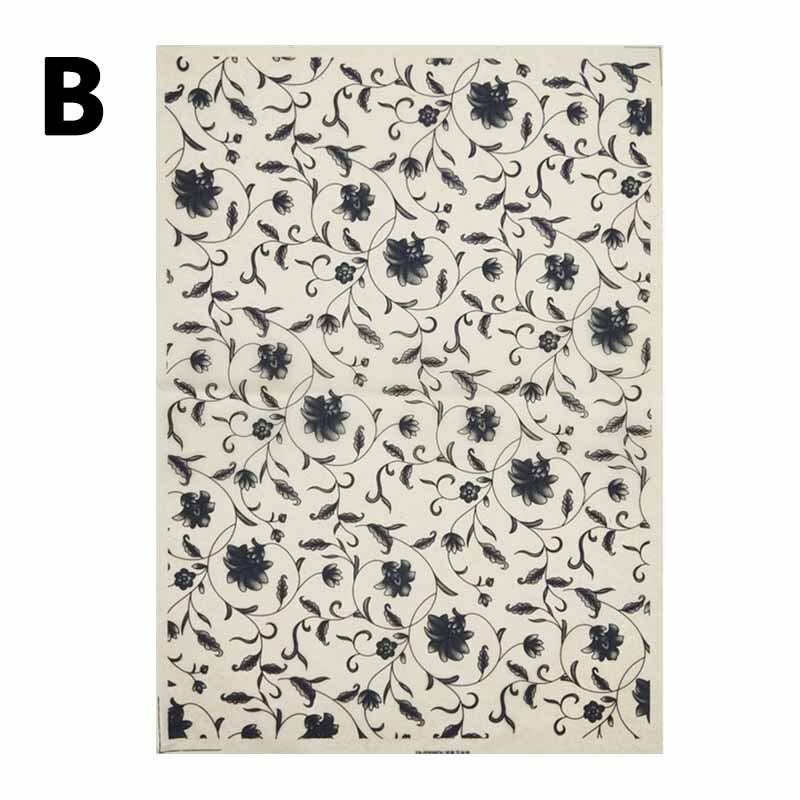 Keramikk Overføringspapir 53x37cm - Svart Glasur Blomst Dekal Høy Temperatur: B