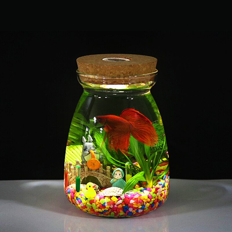 Aquarium Small Fish Tank Micro-view Viewing Aquarium Landscaping Fighting Fish Tank Glass Ecological Bottle Aquarium Accessories