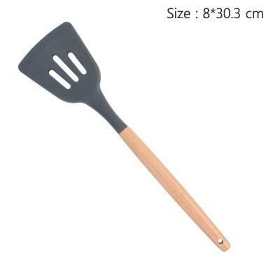 Kitchen Utensils Cooking utensils Wood Handle Silica Gel Kitchenware 11 Piece Set 9 Piece Set Kitchen Tool Scoop Set: Black-5