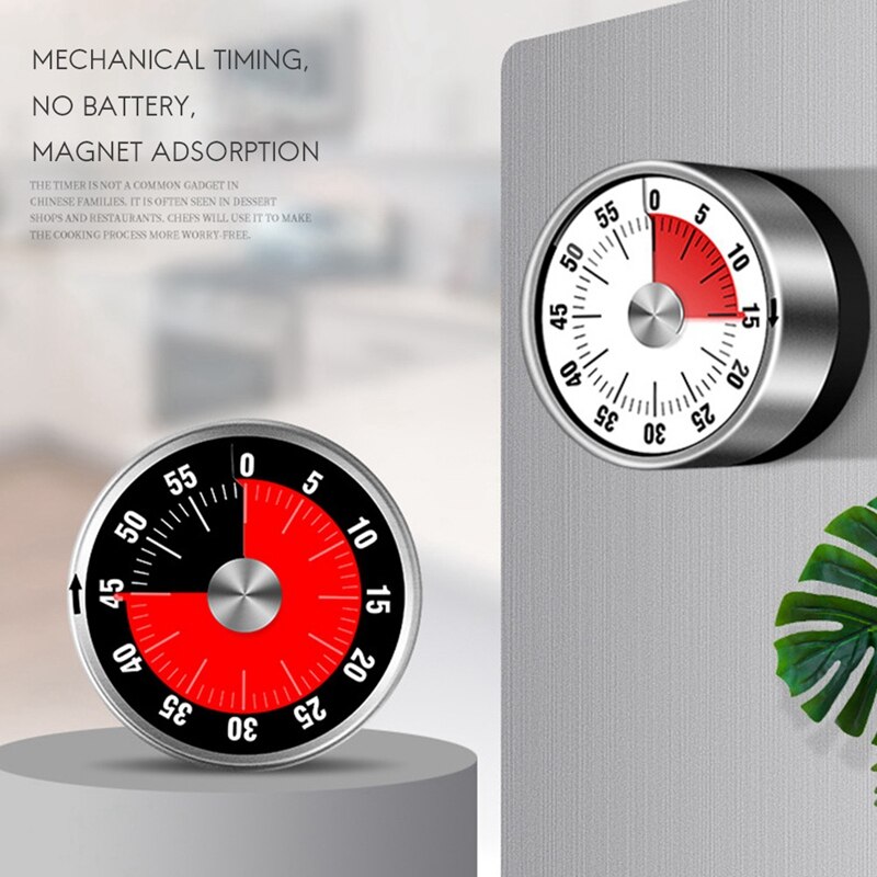 Visual Timer Round Mechanical Timer 60-Minutes Cooking Timer with Loud Alarm Magnetic Clock Timer Kitchen Gadget