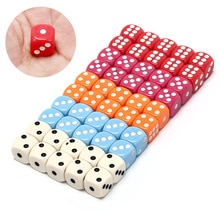 10 stks/set acryl kleurrijke d6 dice, 6 zijdig gokken kleine dobbelstenen voor , 5 kleuren 14mm wit, rood, roze, orange, blauw
