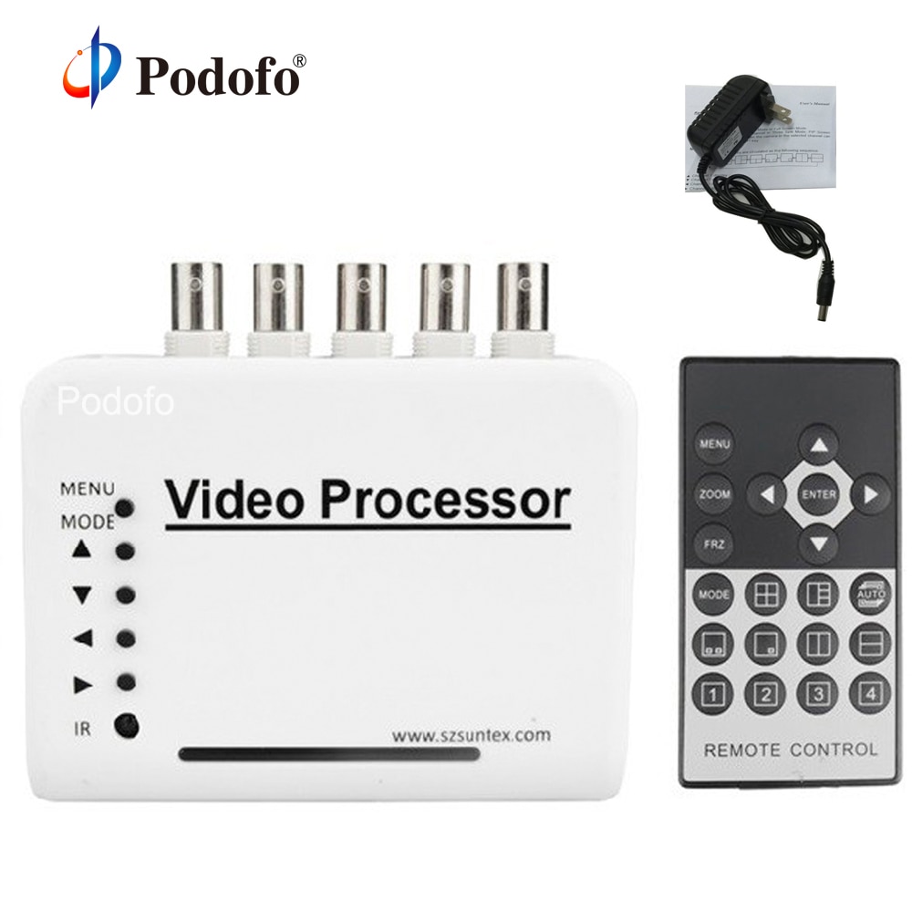 Podofo 4 Kanaals Cctv Color Video Quad Splitter Switcher Camera Processor Systeem Kit Met Afstandsbediening 5 Bnc Adapter