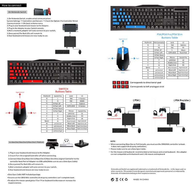 Receptor de conversión de ratón y teclado para XBOXONE/PS4/dispositivo conversor de adaptador de receptor Plug And Play