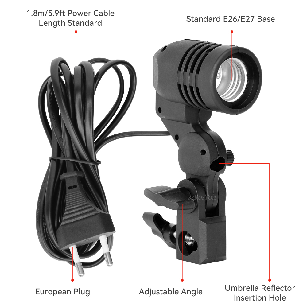 Suporte de lâmpada de cabeça única e27 soquete flash guarda-chuva suporte foto iluminação suporte de lâmpada para estúdio fotografia acessórios eua ue