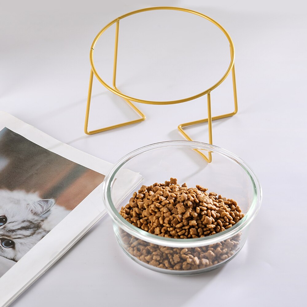 Ceramiczna/szklana podwyższona miska dla psa podniesiona karma dla kotów miseczka na wodę danie dla zwierząt komfortowe miski robić karmienia ze złotym żelaznym stojakiem