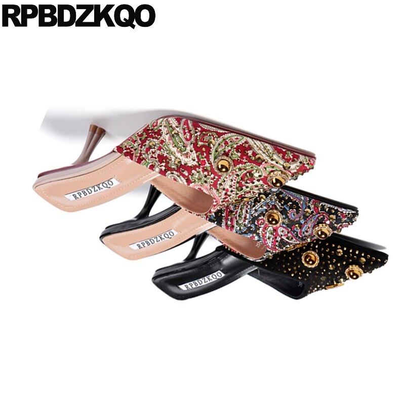 Maultiere pantoffel spitz frauen pumpt dünne schuhe sommer hoch Fersen Zucht China niet bunte sandalen größe 4 34