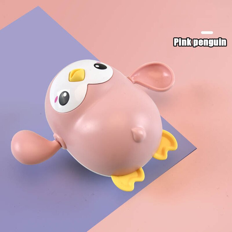 Newest Baby Bath Toys Cute Cartoon Crab Penguin Whale Baby Water Toy Infant Swim Chain Clockwork Toy For Kid: Pink penguin