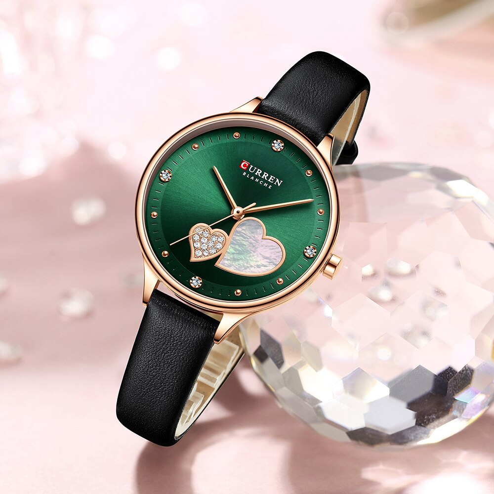 Curren Horloges Vrouwen Mode Lederen Quartz Polshorloge Charmante Strass Vrouwelijke Klok Zegarki Damskie