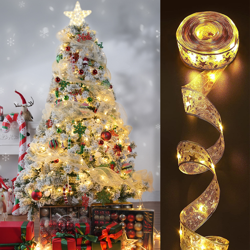 Guirnaldas de luces LED, cinta de luces DIY con lazos de encaje, cadena de luces para árbol de Navidad, dormitorio, boda, de Año , luces decorativas