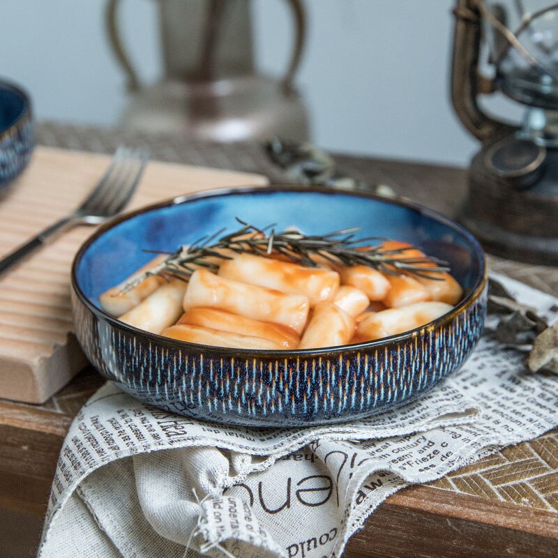 Practical thick 7-inch vegetable bowl Retro kiln glazed ceramic bowl salad bowl