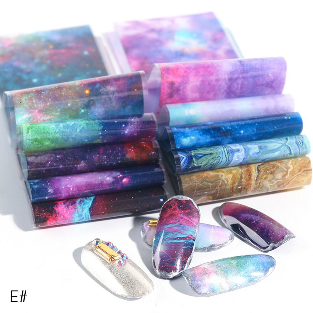 Holografisk stjärnklar nagelfolieuppsättning vit spetsblomma färggradient manikyr nail art överföring klistermärke foliedekoration dekal  sa798