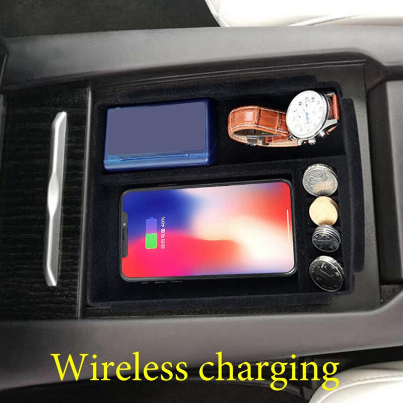 Draadloze oplaadarmsteun organizer console opbergdoos hoes voor tesla model s/x