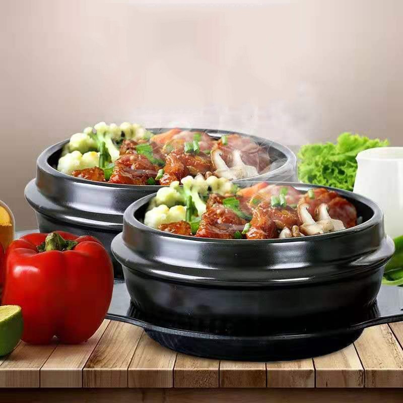 Neue 16cm Schwarz Klassische Koreanische Stein Topf Küche setzt Keramik Stein Schüssel Topf Für Bibimbap Keramik Suppe Ramen Reis schalen