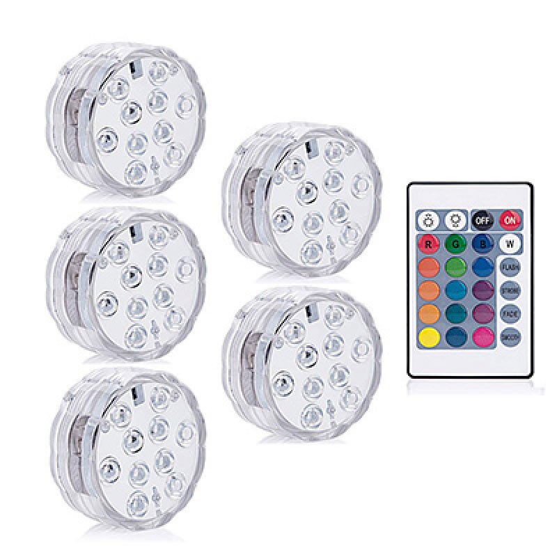 10 LED Remote Controlled RGB Submersible Light Battery Operated Underwater Night Lamp Outdoor Vase Bowl Garden Party Decoration: 1 control  5 lghts
