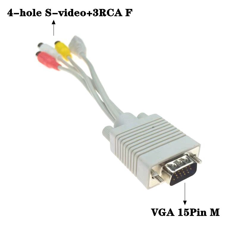 VGA To AV Conversion Cable VGA To S Terminal 4-Hole S-Video Adapter Cable 3RCA Lotus Audio And Video Three Color Cable: WHITE