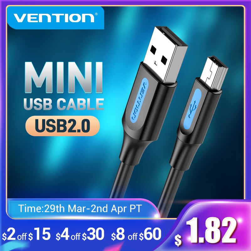 Vention Mini USB Cable Mini USB 2.0 to USB Fast Data Charger Cable for MP3 MP4 Player Car GPS Digital Camera HDD Mini USB