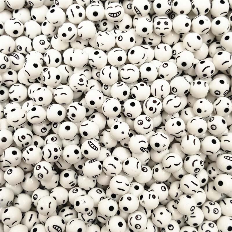 100 stk/parti dejligt til diy halskæde armbånd brev smil perle akryl perler smykker finde høj rund form: Sort smil