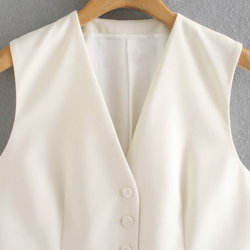 Fandy lokar gilets décontractés à col en v pour femmes, manteaux solides à simple boutonnage pour femmes, gilets courts à poches pour femmes, dames gaa