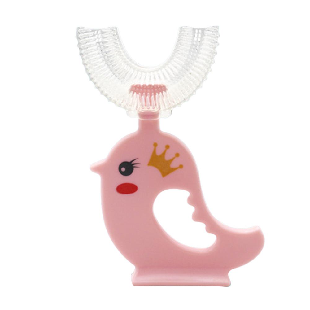 Spazzolino da denti per bambini a forma di U spazzolino da denti per bambini arrotondato morbido sicuro 360 pulizia dei denti orali spazzolino da denti per bambini manuale innovativo Tra: Pink