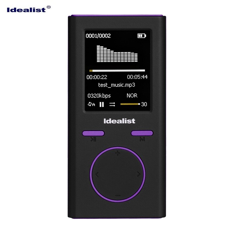 Idealist-reproductor MP4 de goma para deporte reloj despertador ligero para estudiantes, con grabación de fotos, FM, TF, E-Book, con altavoz, auricular: Purple / 8 GB
