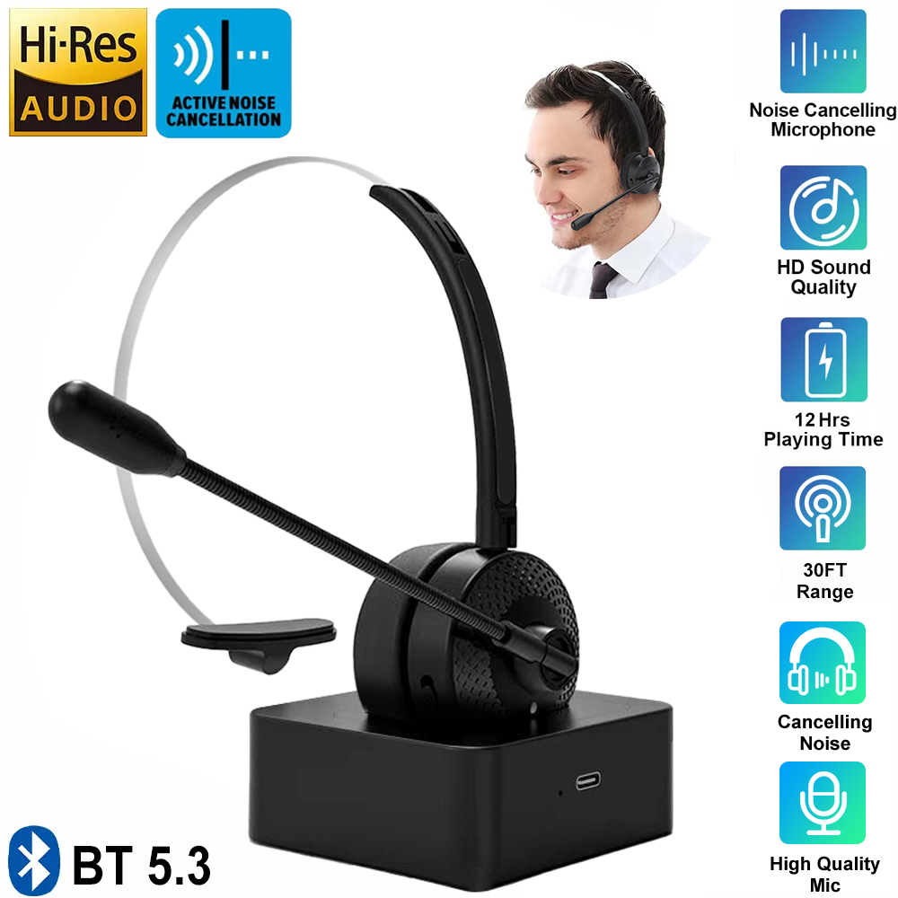 Bluetooth 5.3 Wireless Headset Adjustable Microphone Noise Canceling Headset Call Center Headset For Mobile Phones Wireless Char