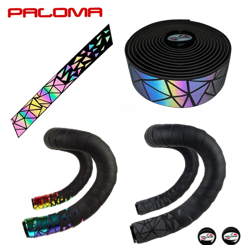 Landevejscykel styrtape eva pu cykelstang tape reflekterende regnbuedæmpende anti-vibrationsindpakning med 2 bar stik