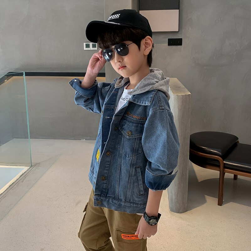 Dorila Teenager Boys Denim Jacket Hooded 5-16 Year Jacket Coat 120-170cm