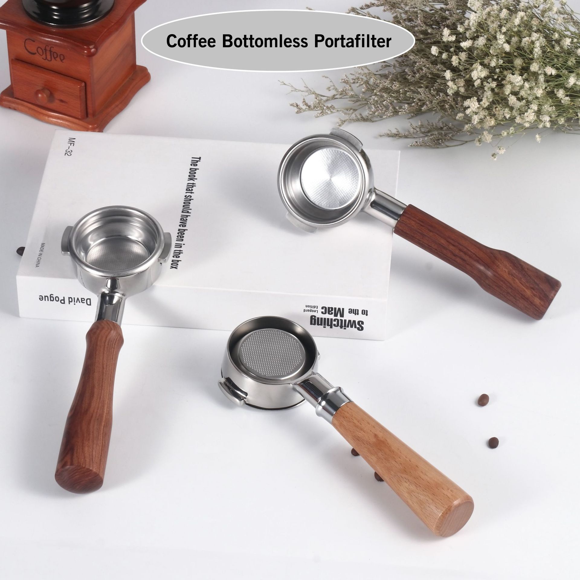58 mm bodenloser Siebträger für E61 EXPOBAR Gemilai zwei Ohren mit 2 Tassen Filterkorb Kaffeezubehör Espressomaschine Barista