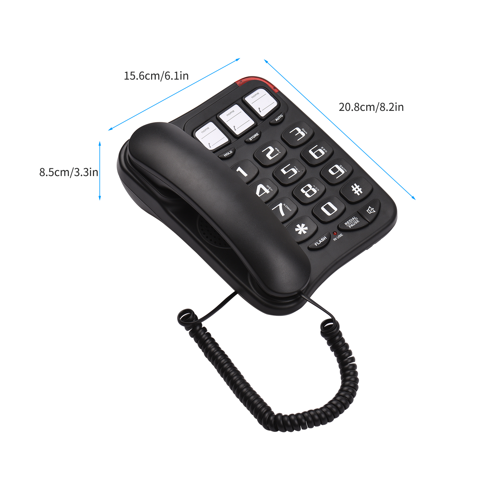 Black Corded Phone with Big Button Desk Landline Phone Wall Mountable Telephone Hands-Free/Redial/Flash/Speed Dial/ for Office