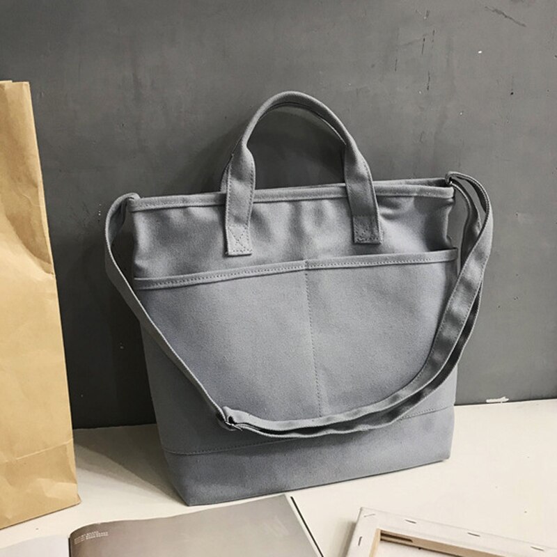 Damväska shoppingväska stor kapacitet axelväska tyg tyg böcker handväska stor tote för flickor svart: Grå