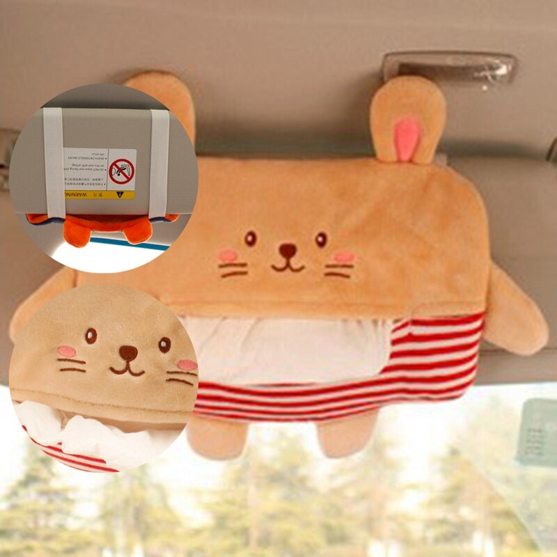 Auto Cartoon Zonneklep Tissue Doos Auto Tissue Dozen Cartoon Leuke Dier Auto Terug Opknoping Pompen Papieren Handdoek