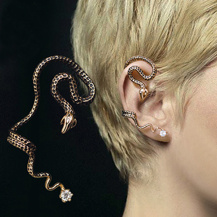 Vintage Punk Rock Cool serpent forme oreille Clip boucles d'oreilles Semi-circulaire manchette boucles d'oreilles femmes bijoux Semi-cerceau oreille expansion