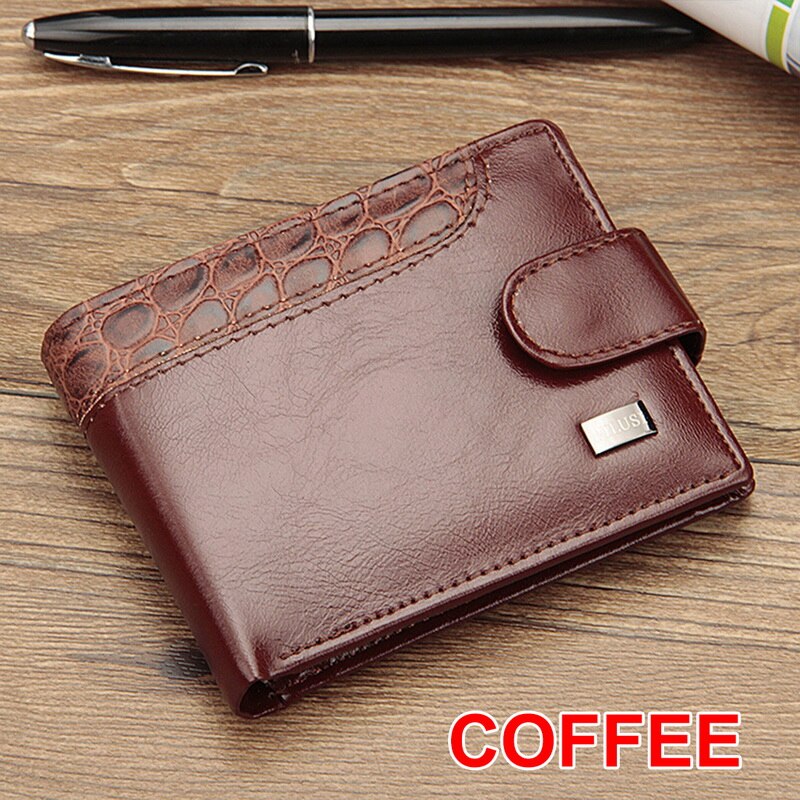 Baellery vintage curto carteira masculina de couro duplo zíperes multifunction business wallet men coin pocket alta qualidade masculino bolsa: E-1